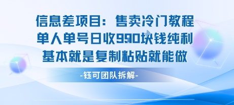 信息差项目：售卖冷门教程单人单号日收9张纯利基本就是复制粘贴就能做-599资源坊