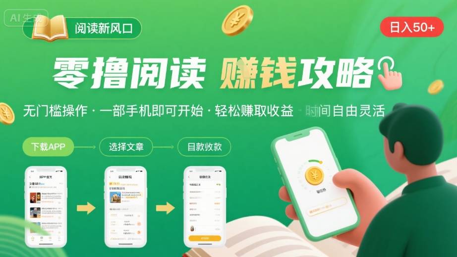 零撸阅读新风口，无门槛轻松挣，一部手机，日入 50-3张【揭秘】-599资源坊