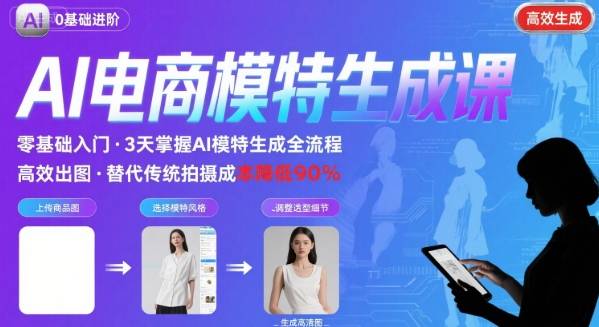 AI模特进阶课程，0基础高效生成逼真电商模特图-599资源坊