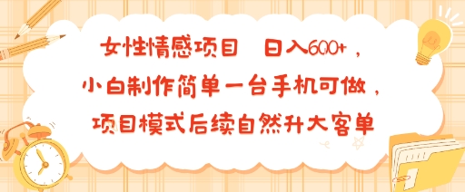女性情感项目 小白制作简单一台手机可做 项目模式后续自然升大客单 日入6张-599资源坊