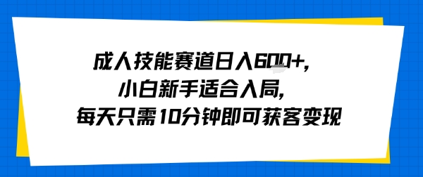 成人技能赛道日入多张，小白新手适合入局，每天只需10分钟即可获客变现-599资源坊