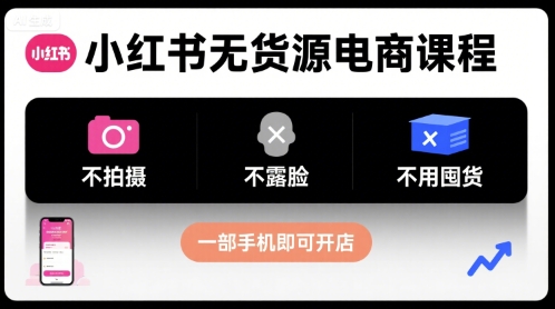 小红书无货源电商课程，不拍摄不露脸不用囤货，一部手机即可开店-599资源坊