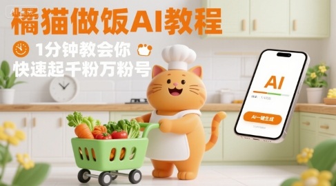 有趣的橘猫买菜做饭视频，用AI一键搞定，1分钟教会你，快速起千粉万粉号-599资源坊