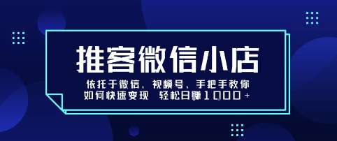 推客微信小店依托于微信、视频号，手把手教你如何快速变现 轻松日入1k+【揭秘】-599资源坊