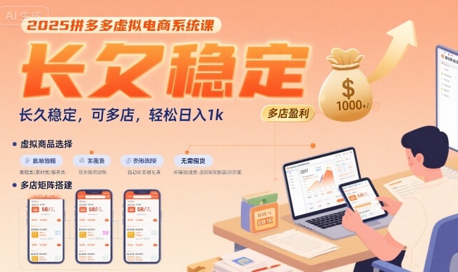 2025拼多多虚拟电商系统课，长久稳定，可多店，轻松日入1k-599资源坊