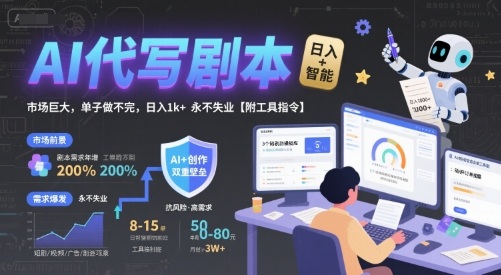 AI代写剧本，市场巨大，单子做不完，日入1k+ 永不失业【附工具指令】-599资源坊
