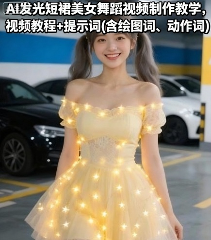 AI发光短裙美女舞蹈视频制作教学，视频教程+提示词(含绘图词、动作词)-599资源坊
