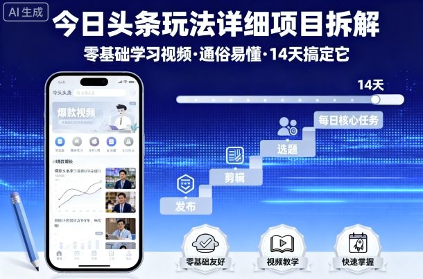 今日头条玩法详细项目拆解，零基础学习视频 通俗易懂 14天搞定它-599资源坊