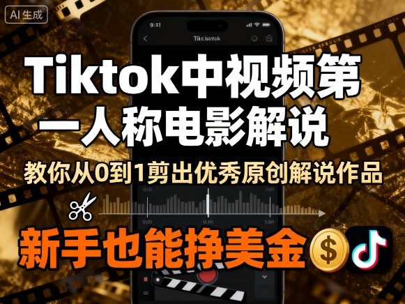 Tiktok中视频第一人称电影解说，教你从0到1剪出一个优秀的原创解说作品，新手也能挣美金-599资源坊