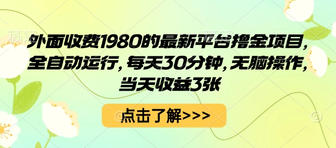 外面收费1980的最新平台撸金项目，全自动运行，每天30分钟，无脑操作，当天收益3张【揭秘】-599资源坊