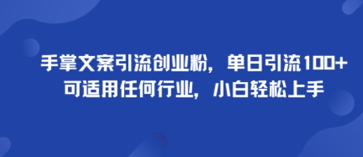 手掌文案引流创业粉，单日引流100+，可适用任何行业，小白轻松上手-599资源坊