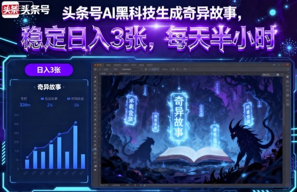 头条号AI黑科技生成奇异故事，稳定日入3张，每天半小时-599资源坊