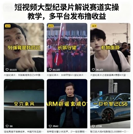 短视频大型纪录片解说赛道实操教学，多平台发布撸收益-599资源坊
