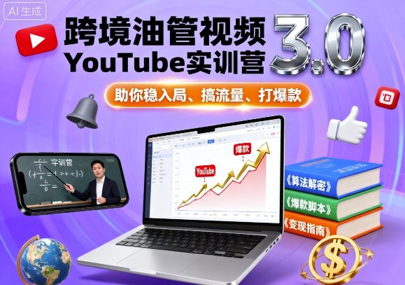跨境油管视频YouTube实训营3.0，助你稳入局、搞流量、打爆款-599资源坊