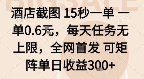 酒店截图15秒一单，一单0.6米，每天任务无上限，全网首发可矩阵单日收益3张【揭秘】-599资源坊