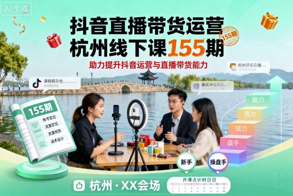 抖音直播带货运营杭州线下课155期，助力提升抖音运营与直播带货能力-599资源坊