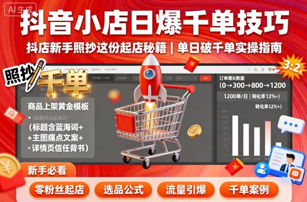 抖音小店日爆千单技巧，抖店新手照抄这份起店秘籍，单日破千单-599资源坊