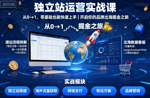 独立站运营实战课，​从0到1，零基础也能快速上手，开启你的品牌出海掘金之旅-599资源坊