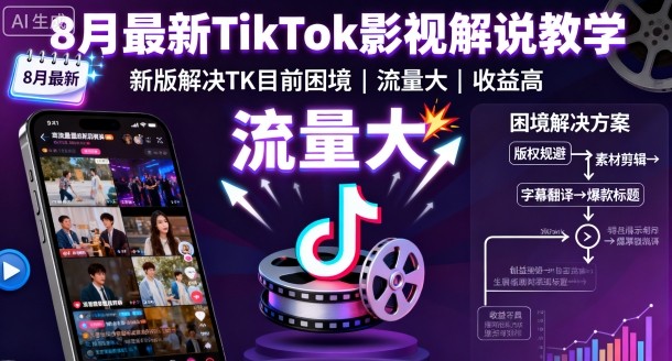 8月最新TikTok影视解说教学，新版解决TK目前困境，流量大，收益高-599资源坊