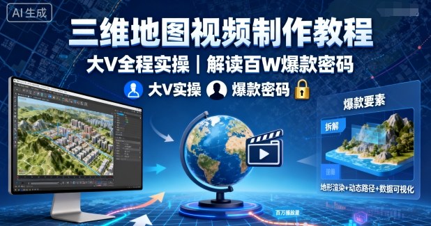 三维地图视频制作教程，大V全程实操，解读百W爆款密码-599资源坊