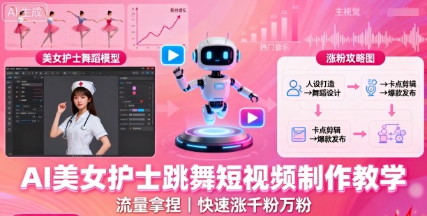 AI美女护士跳舞短视频制作教学，流量拿捏，快速涨千粉万粉【提示词+视频教程】-599资源坊