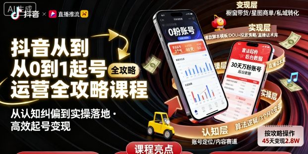 抖音从0到1起号运营全攻略课程，从认知纠偏到实操落地，高效起号变现-599资源坊