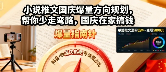 小说推文国庆爆量方向规划，帮你少走弯路，国庆在家搞钱-599资源坊