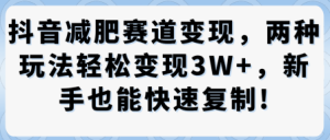 抖音减肥赛道变现,两种玩法轻松变现3W+,新手也能快速复制-599资源坊