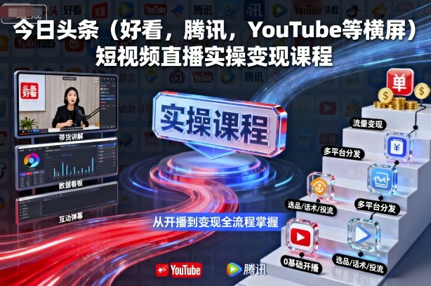 今日头条（好看，腾讯，YouTube等横屏）短视频直播实操变现课程-599资源坊