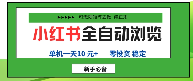 小红书全自动浏览项目，零投资，全程手机去跑，单账号一天10米+，可无限矩阵去做【揭秘】-599资源坊