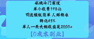 私域冷门赛道:单个收费198米引流模板简单人群精准转化45%单人一天大概收益是1k+-599资源坊