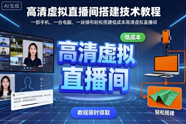 高清虚拟直播间搭建技术教程，一部手机、一台电脑、一块绿布轻松搭建低成本高清虚拟直播间-599资源坊