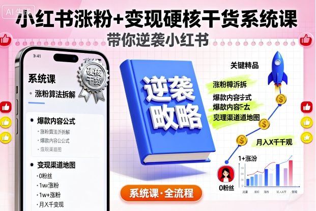 小红书涨粉+变现硬核干货系统课，带你逆袭小红书-599资源坊