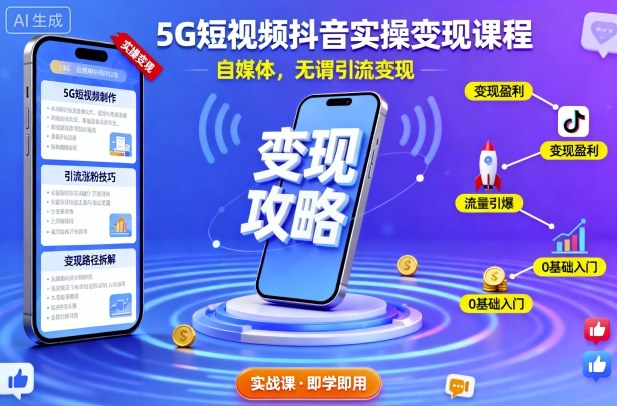 5G短视频抖音实操变现课程，自媒体，无谓引流变现-599资源坊