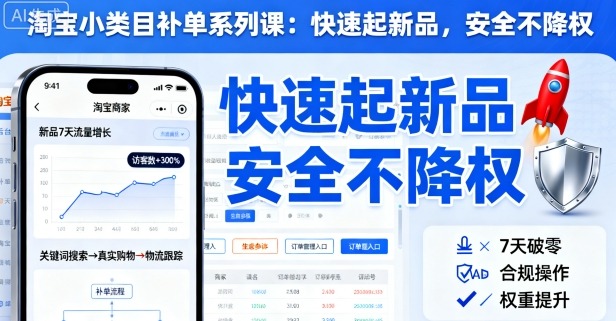 淘宝小类目补单系列课，快速起新品，安全不降权-599资源坊