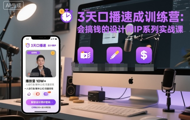 3天口播速成训练营，会搞钱的设计师IP系列实战课-599资源坊