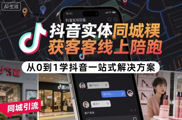 抖音实体同城获客线上陪跑，从0到1学抖音一站式解决方案-599资源坊