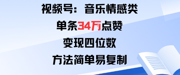 视频号分成计划新玩法：音乐情感类单条34W点赞，变现四位数，方法简单易复制-599资源坊
