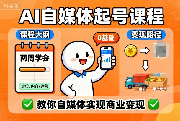 AI自媒体起号课程，0基础小白两周学会，教你自媒体实现商业变现-599资源坊