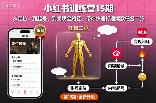 小红书训练营15期，从定位、到起号、到变现全路径，带你快速打通爆款任督二脉-599资源坊