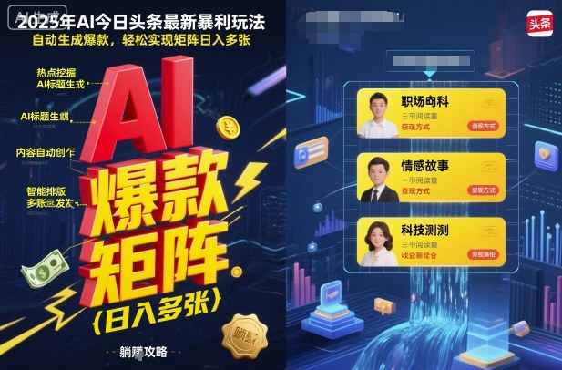 2025年AI今日头条最新暴利玩法，自动生成爆款，轻松实现矩阵日入多张-599资源坊