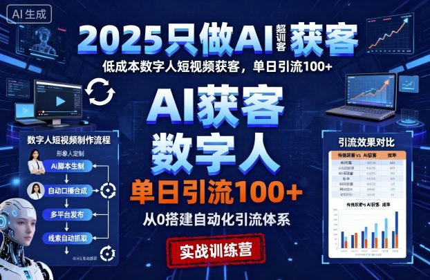 2025只做AI获客，AI超级获客实训营，低成本数字人短视频获客，单日引流100+-599资源坊
